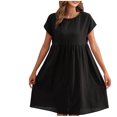 thumbnail image 1 of Yuyuzo Robes d'Été pour Femmes 2025 Coton Lin Manches Courtes Plissées Robe Midi Décontractée T-Shirt Fluide Robe d'Été, 1 of 5