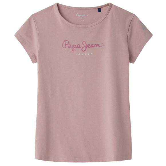 Pepe Jeans Girls T-shirt - HANA GLITTER, Cotton, Round neck, Short sleeve, Glitter, Logo, solid color Pink 188