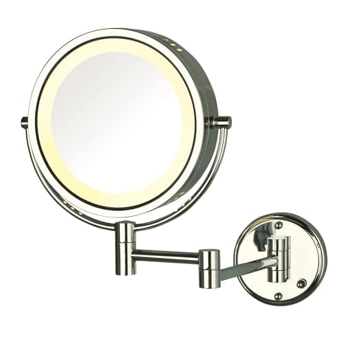 JERDON Miroir de Maquillage Mural avec Éclairage LED - Miroir de Maquillage Éclairé par Fil Direct avec Grossissement 8X & Finition Chrome Support Mural - Modèle HL75CD