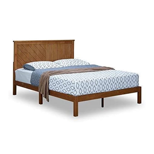 MUSEHOMEINC Solid Pinewood Rustic Platform Bed with 2 Headboard, King