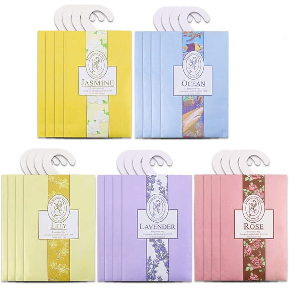 20 Packs Air Freshner Deodorizer Scented Sachets Bags for Drawer and Closet with Hanger Mixed