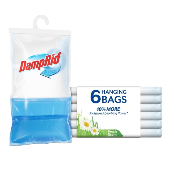 DampRid Fresh Scent Hanging Moisture Absorber, 15.4 oz., 6 Pack - Eliminates Musty Odors for Fresher, Cleaner Air, Ideal Moisture Absorbers for Closet, 10% More Moisture Absorbing