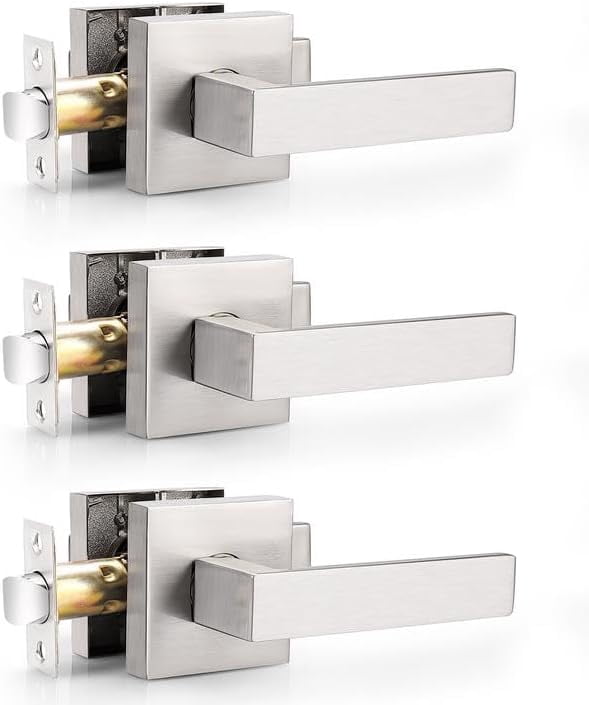 Leviers Mats pour Porte de Passage, Poignées Carrées pour Hall et Garde-Robe, Poignées de Porte Robustes pour Intérieur, Ensembles de Leviers Anti-Blocage Réversibles pour Porte Droitier/gauche