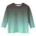thumbnail image 3 of WEIYLL T-Shirts pour Filles Dégradé Imprimé Polyvalent Col Rond Manches 3/4 Hauts Décontractés pour Enfants de 9-10 Ans, 3 of 4