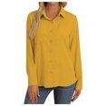 thumbnail image 3 of HBFAGFB Long Sleeve Button up Shirts for Women Fashion Simple Spring Summer Work Clothes Yellow Size M, 3 of 9