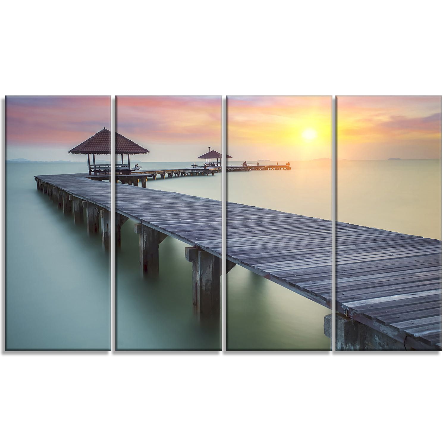 Tableau sur toile imprimée Design Art Photographie bord de mer Pont en bois la et coucher soleil