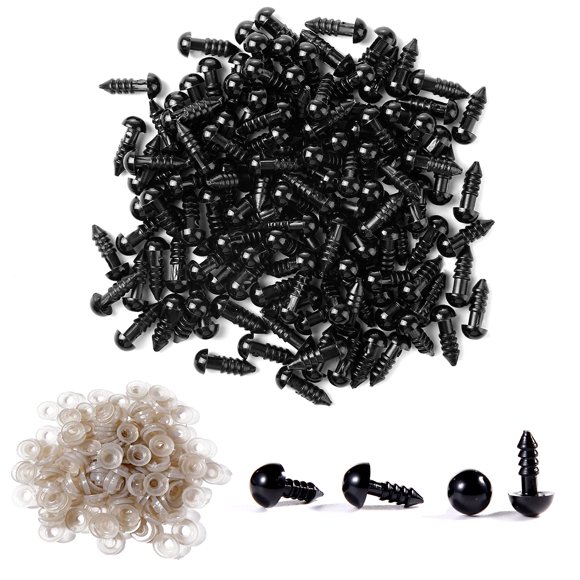 Vanblue Safety Eyes 130PCS 8mm Plastic Black Craft Eyes Teddy Bear Eyes with Washers for Amigurumi Stuffed Animals Crochet Toys Crafts Making