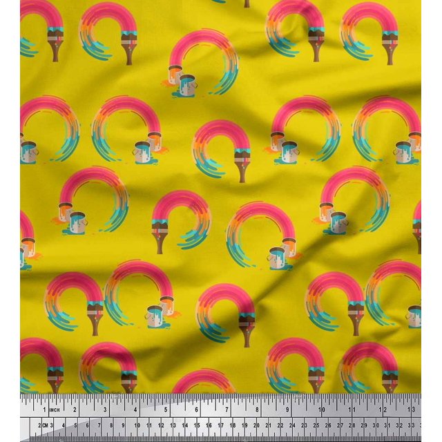 Soimoi polyester Crepe Fabric Swirls & Floral Artistic Print Sewing Fabric Yard 52 Inch Wide