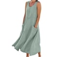 thumbnail image 2 of UPPADA Robe Grande Taille pour Femmes Pulpeuses Chic Décontractée Tendance Robes d'Été 2025 Sans Manches Robes Coton Lin Robe Soleil Fluide Couleur Unie Boutonnée Col Ras du Cou Robe avec Poches Liquidation, 2 of 7