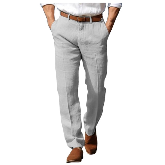 Men's Summer Beach Pants - Straight Leg, Breathable Fabric, Front Pockets - Formal/Casual Trousers for All Occasions