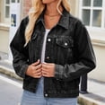 thumbnail image 2 of Yuyuzo Jean Jacket Women Long Sleeve Lapel Neck Denim Jacket Button down Basic Cropped Coats, 2 of 5
