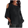 thumbnail image 1 of Liquidation! Hauts Grande Taille pour Femmes, Blouse à Manches Courtes d'Été pour Femmes, Mode Féminine Manches Courtes Col Rond Ample Épaules Dénudées Blouse, 1 of 5