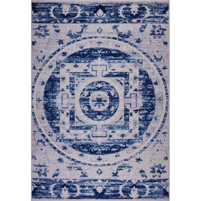 Ladole Rugs Kahina Traditional Botanical Style Sustainable Innovative Area Rug Carpet Tapis in Blue
