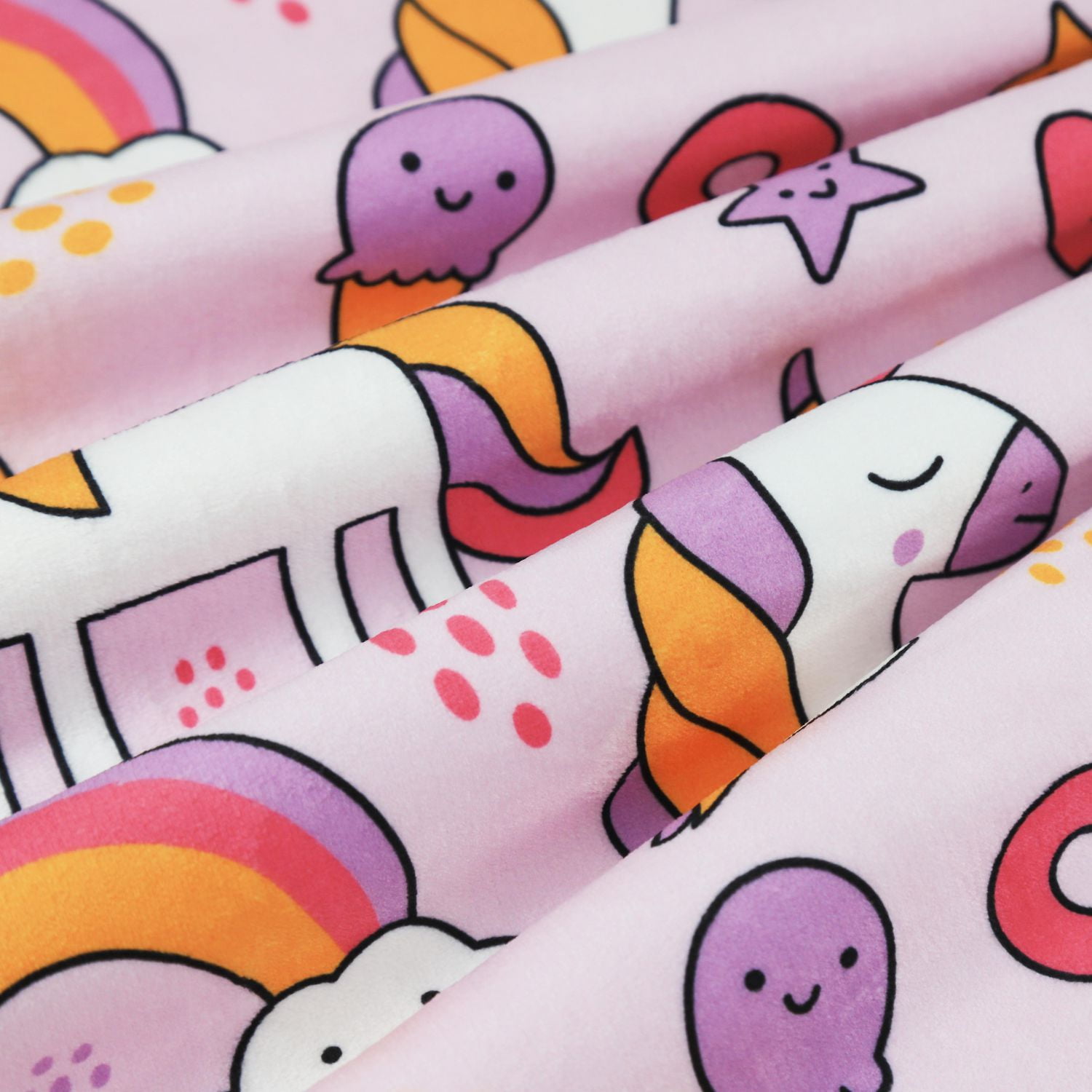 Couverture réversible en flanelle polaire douce et chaude pour enfants, motif licorne et arc-en-ciel avec base rose, 101 x 127 cm