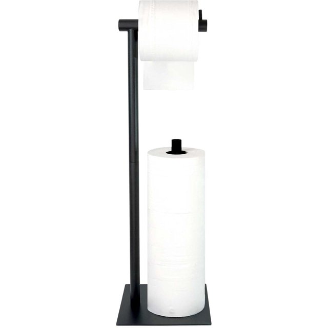 Support pour Papier Hygiénique, Porte-Rouleau de Papier Hygiénique Autoportant, Distributeur de Rouleau de Papier Hygiénique sur Pied avec Réserve, Support d'Organisateur de Papier Hygiénique avec Base Lourde pour Salle de Bain, Salle d'Eau, Lavabo
