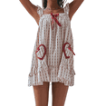 thumbnail image 3 of Robe Mini Mignonne à Imprimé Floral pour Femme Sans Manches devant Ample à Volants Robe Courte d'Été Vichy Babydoll Rouge P, 3 of 7