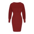 thumbnail image 4 of FcBaudy Robe à Manches Longues à Col en V, Robes d'Été pour Femmes, Robes pour Femmes Décontractées Robe en Tricot à Manches Longues Hanche et Taille Robe pour Femme à Manches Longues Robe à Col Robe Femme, 4 of 5