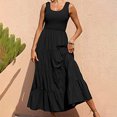 thumbnail image 2 of Penkiiy Robe Maxi d'Été Décontractée pour Femme, Fluide, à Volants, Bohème, Longue, TG, Noire, 2 of 6