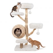 Gymax 5-Tier Cat Tree 53'' Wooden Cat Tower w/Woven Cat Condo Plush Perches for Indoor White