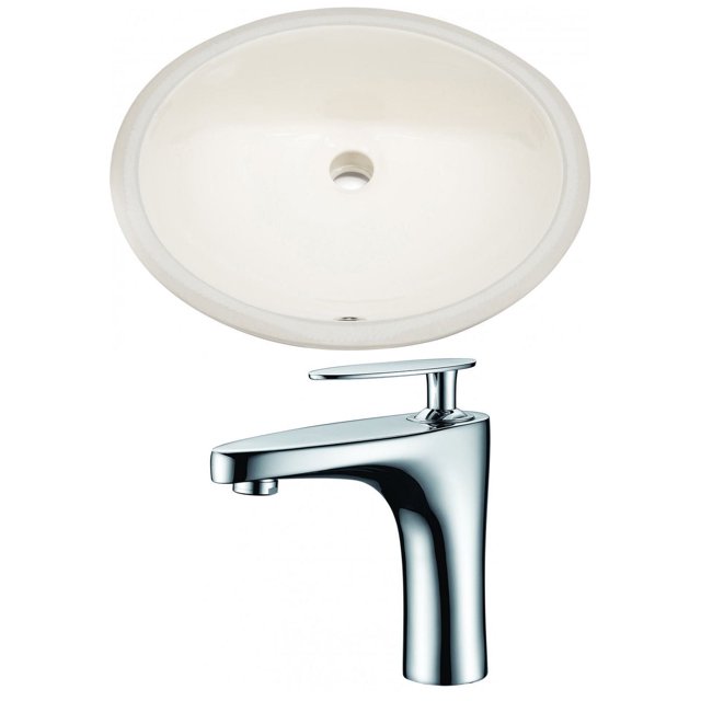 19.5-in. W CUPC Oval Bathroom Undermount Sink Set In Biscuit - Chrome Hardware AI-22942