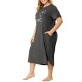thumbnail image 4 of Agnes Orinda Nuisettes pour Femmes Grande Taille Col Rond Manches Courtes Pyjama à Imprimé Chats avec Poche 4X Gris Foncé, 4 of 7