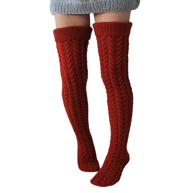 Faithtur Girls Winter Cable Knitted Socks Solid Color Over Knee Socks Thigh High Long Boot Socks Stocking Leg Warmer