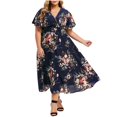 thumbnail image 2 of CHUANK Summer Plus Size Maxi Dresses For Wedding Guest Lace Stitching Dress Cold Shoulder Long Dresses Short Sleeve, 2 of 7