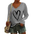thumbnail image 2 of Pompotops T-Shirt à Manches Longues à Col en V Imprimé Décontracté pour Femmes, Chandail, Hauts, Liquidation, 2 of 4