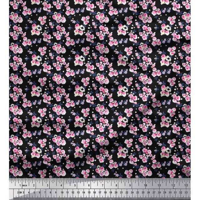 Soimoi Polyester Crepe Fabric Flower Artistic Decor Fabric Printed Yard 52 Inch Wide