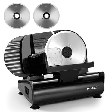 CUSIMAX 200W Electric Meat Slicer - Two 7.5” Removable Stainless Steel Blades, Pusher, Adjustable Thickness Knob.