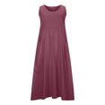 thumbnail image 4 of Ovzne Robes pour Femmes Robe d'Été Mode d'Été pour Femmes Décontractée Couleur Unie Sans Manches Col Rond Robe avec Poches Jupe Robe de Printemps Liquidation, 4 of 6