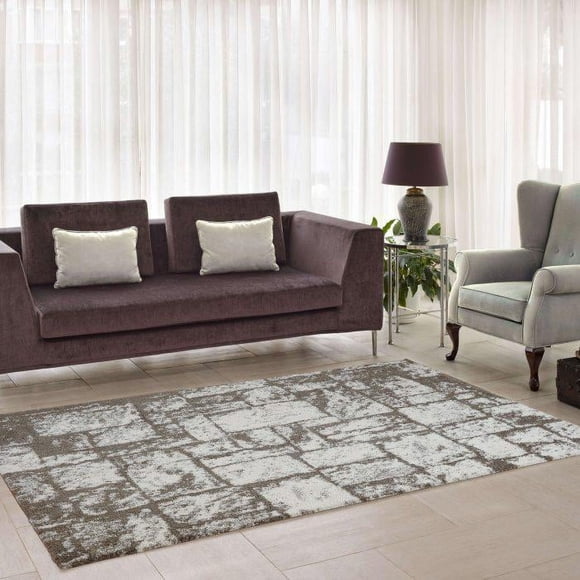 Ladole Rugs Contemporary Abstract Microfiber Shaggy Area Rug Cream- Beige, 5x8 (5'3" x 7'6", 160cm x 230cm)