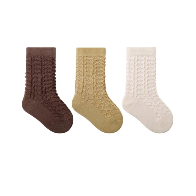 HAiming Filles Garçons Chaussettes Mi-Mollet 3 Pcs Cheville Robe Couleur Unie Chaussette Automne Hiver Vêtements Tendance