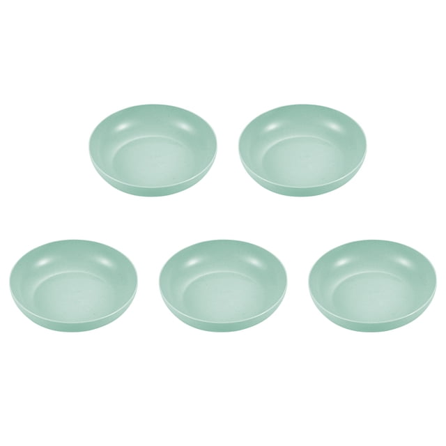 EGNMCR Kitchen Gadgets, 5PCS Dinner Plates - 5.7-inch impregnable dinner plates set of 5 in a light green color. These reusable plastic plates are lightweight, stackable, and designed for kitchen or camping use. Dishwasher and microwave safe, with a temperature resistance range from -4°F to 248°F. Each plate measures 14.5x14.5x3.5cm and is eco-friendly, made from food-grade straw fiber. Suitable for serving pasta, sandwiches, desserts, and more.