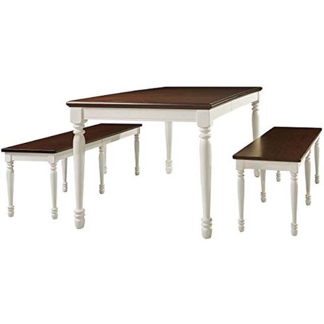 Crosley Furniture Shelby Ensemble de Table à Manger avec Rallonge et Rallonge, 3 Pcs (2 Bancs), Blanc Vieilli