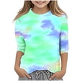 thumbnail image 1 of Splozh Chemises Filles Manches Longues Fille Décontracté Col Rond T-Shirt Manches Trois Quarts T-Shirt Régulier Basique Haut Manches 3/4 Vert, 4-5 Ans, 1 of 5