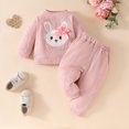 thumbnail image 2 of GDREDA Girls Two Piece Outfits Baby Girl Cute Rabbit Embroidered Long Sleeve Top + Solid Color Pants Set Wool Woven Long Sleeve Pants Pink,18-24 Months, 2 of 9