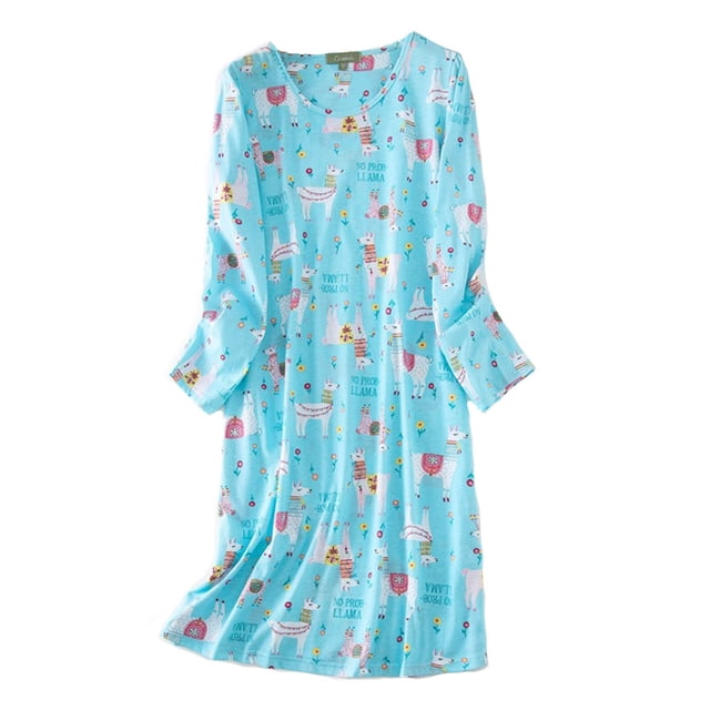 Chemise de Nuit en Coton pour Femme, Vêtement de Nuit, Robe de Sommeil Boutonnée, Manches Longues, Chemise Décontractée, Pyjama pour Femmes, Chemise de Nuit Imprimée, Robe de Nuit