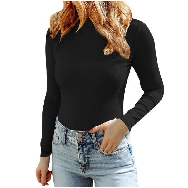 Haut à Col Roulé Moulant pour Femmes, à Manches Longues, en Tricot, Bas