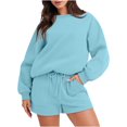 thumbnail image 1 of Ensemble de Survêtement pour Femmes avec Shorts, Tenue 2 Pcs pour Femmes pour l'Automne, Chandail à Manches Longues Décontracté Surdimensionné à Col Rond, Chandails Molletonnés à Enfiler, Shorts à Taille Élastique, Ensembles Assortis Bleu Pâle, 1 of 7
