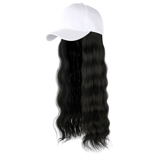 Jindong Casquette de Baseball Cheveux Ondulés Coiffure Bouclée Perruque Réglable Chapeau Attaché Cheveux Longs
