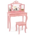 thumbnail image 1 of Costway Kid Vanity Table Stool Set Tri-Folding Mirror Adjustable 3-Color LED Lights Pink, 1 of 10