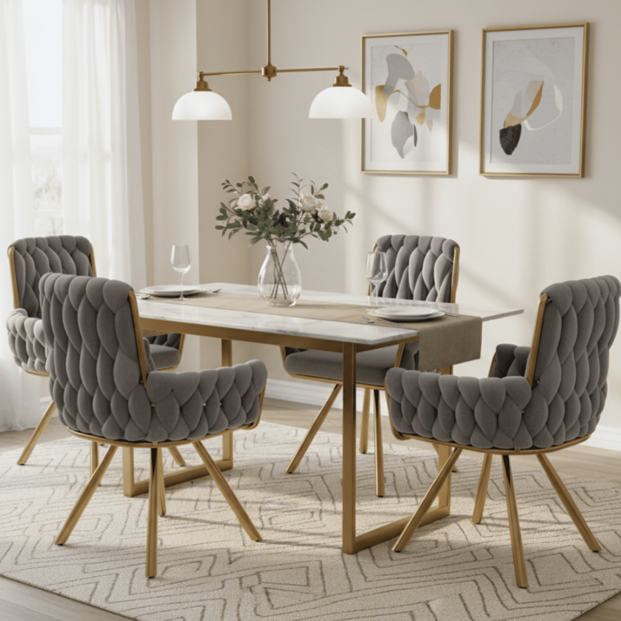 Ensemble de 2 chaises de salle à manger en velours Noble House, fauteuil pivotant capitonné luxueux, gris