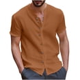 thumbnail image 2 of TIMIFIS Mens Short Sleeve Top Cotton Linen T Shirts Beach Solid Short Sleeve Shirts V-neck Button Closure Tops Blouse - Spring/Summer, 2 of 6