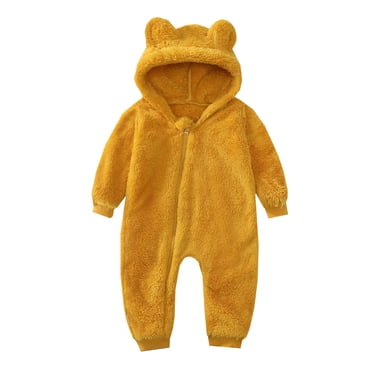 Infant Baby Jumpsuit Toddler Baby Boys Girls Color Cute Bear Ears Winter Thick Keep Warm Jumpsuit Romper New Casual Winter Jumpsuits Yellow 18-24 Months