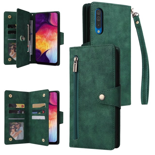 Case for Samsung Galaxy A50 Magnetic Leather Zipper Wallet Cover Card Holder