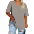 thumbnail image 1 of FAIWAD Womens Tops Summer Plus Size Casual V Neck Short Sleeve Drop Shoulder T-Shirt Loose Comfy Basic Tunic Tops, 1 of 3
