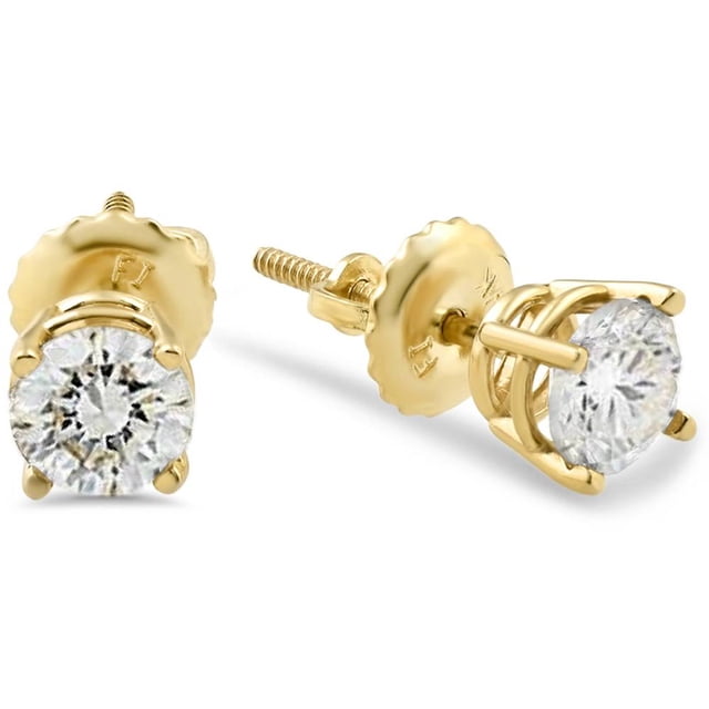 Goujons à Vis en Diamant 3/8ct Or Jaune 14K