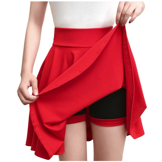 Jupe Basique Polyvalente pour Femme Grande Taille Extensible Taille Haute Décontractée Évasée Trapèze Mini Patineuse avec Short