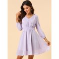 thumbnail image 3 of INSPIRE CHIC Robe en Chiffon Fluide à Manches Mi-Longues et Col en V pour Femmes, 3 of 6